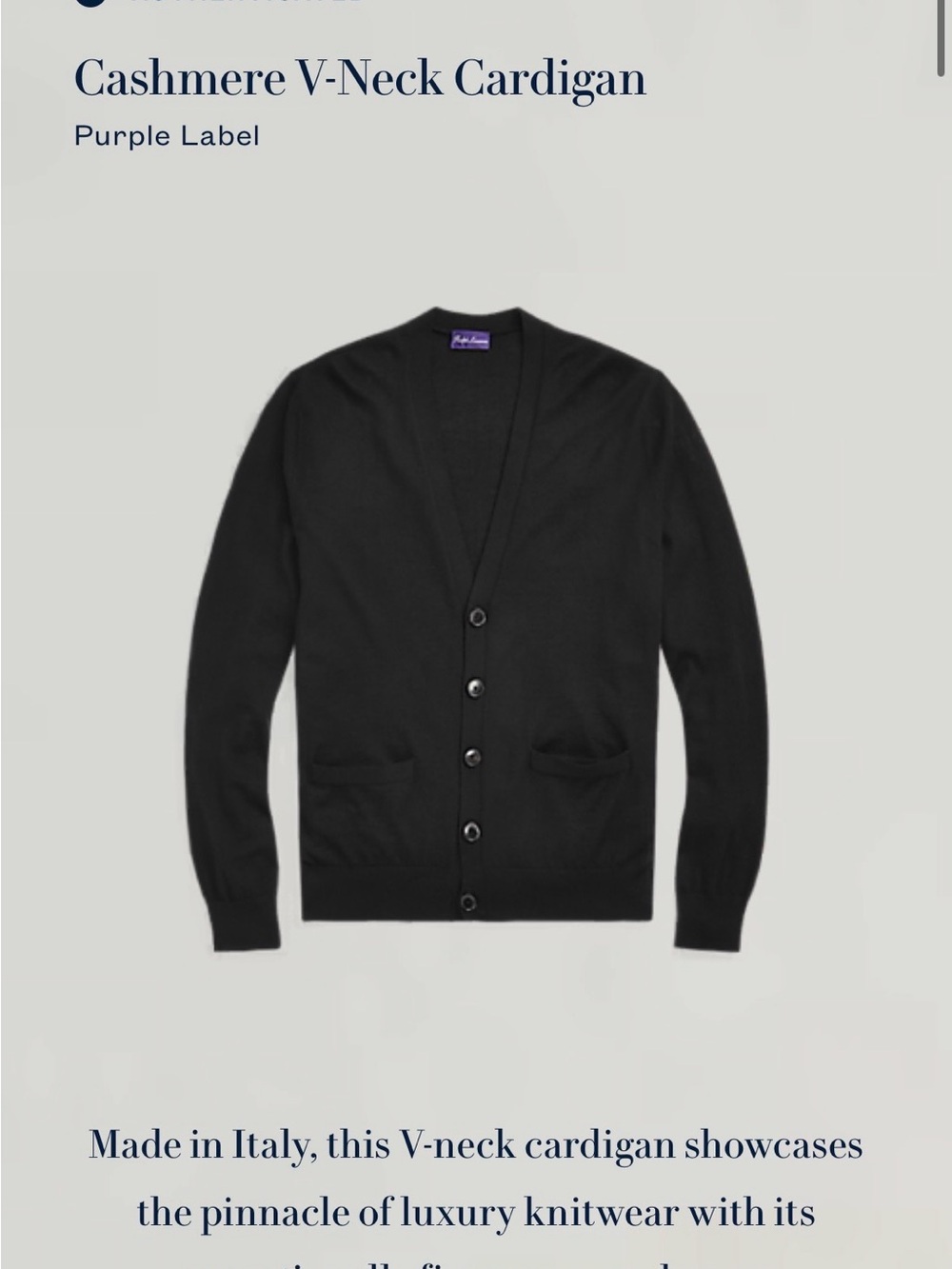 Ralph Lauren Purple Label Italy cashmere small medium 100% cashmere quiet luxury